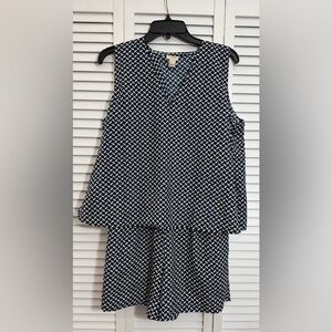 J. Crew Factory Shorts Romper Blue White Open Back Sleeveless Size 10